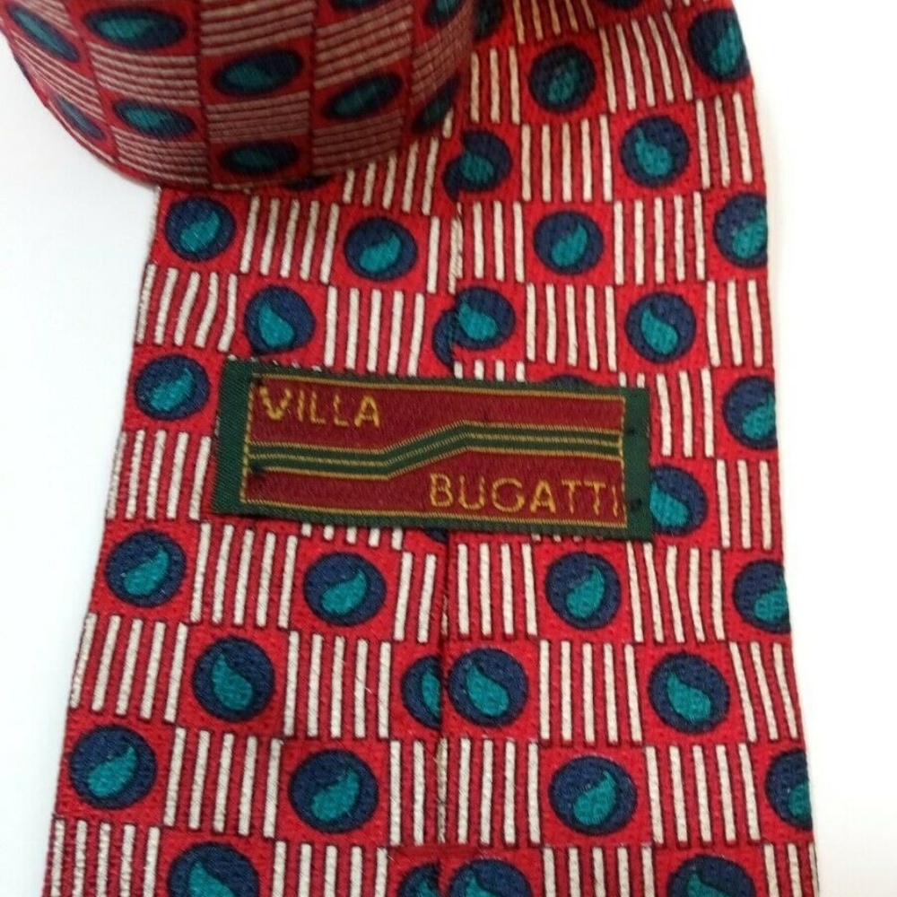Villa Bugatti Italian Silk Tie Made In USA Red - Picture 3 of 4
